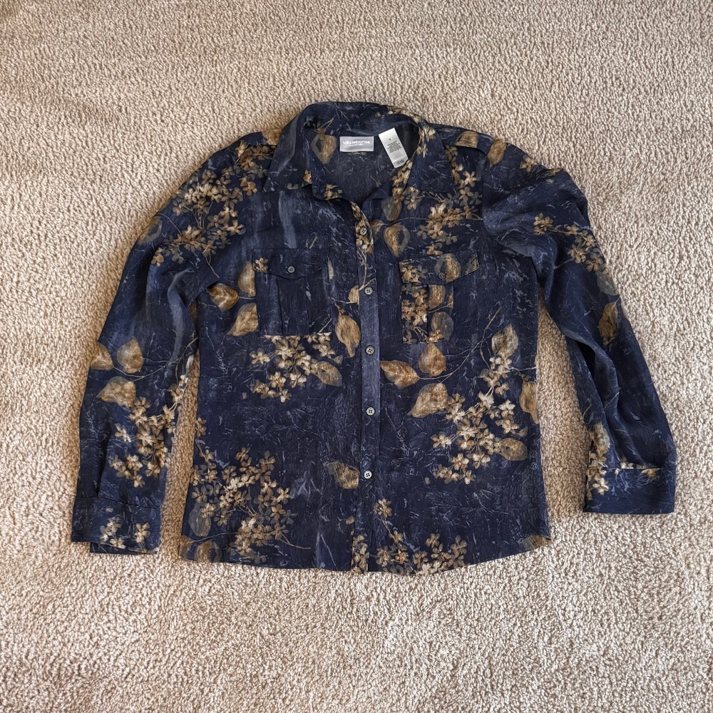 Liz Claiborne long sleeve button down semi sheer blouse, size 8